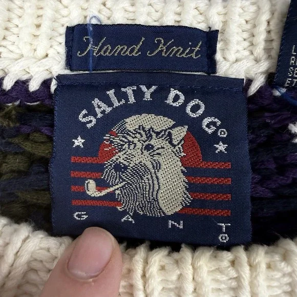 Gant Salty Dog Sweater Mens Medium Vintage 90s Handknit Nordic Aztec Grandpa - Picture 2 of 13